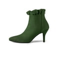 thumbnail image 7 of BLISSFUL STEP Women's Ankle Boots Faux Suede Pointed Toe Stiletto Heel Ruffle Back Zip Boots Green 10, 7 of 7