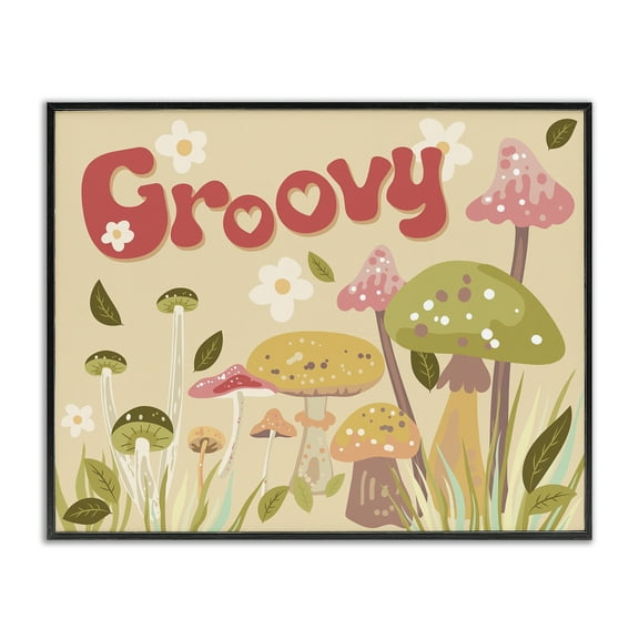 Stupell Industries Groovy Botanical Mushrooms Botanical & Floral Painting Black Framed Art Print Wall Art, 14 x 11