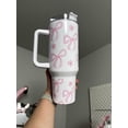 thumbnail image 3 of Coquette Bows 40oz Tumbler with Handle - Girly Pink Bow Pattern Stainless Steel Quencher, Cute Coquette Aesthetic Travel Mug with Lid and Straw, Preppy Pink Bow Drink Cup Gift for Her, 3 of 3