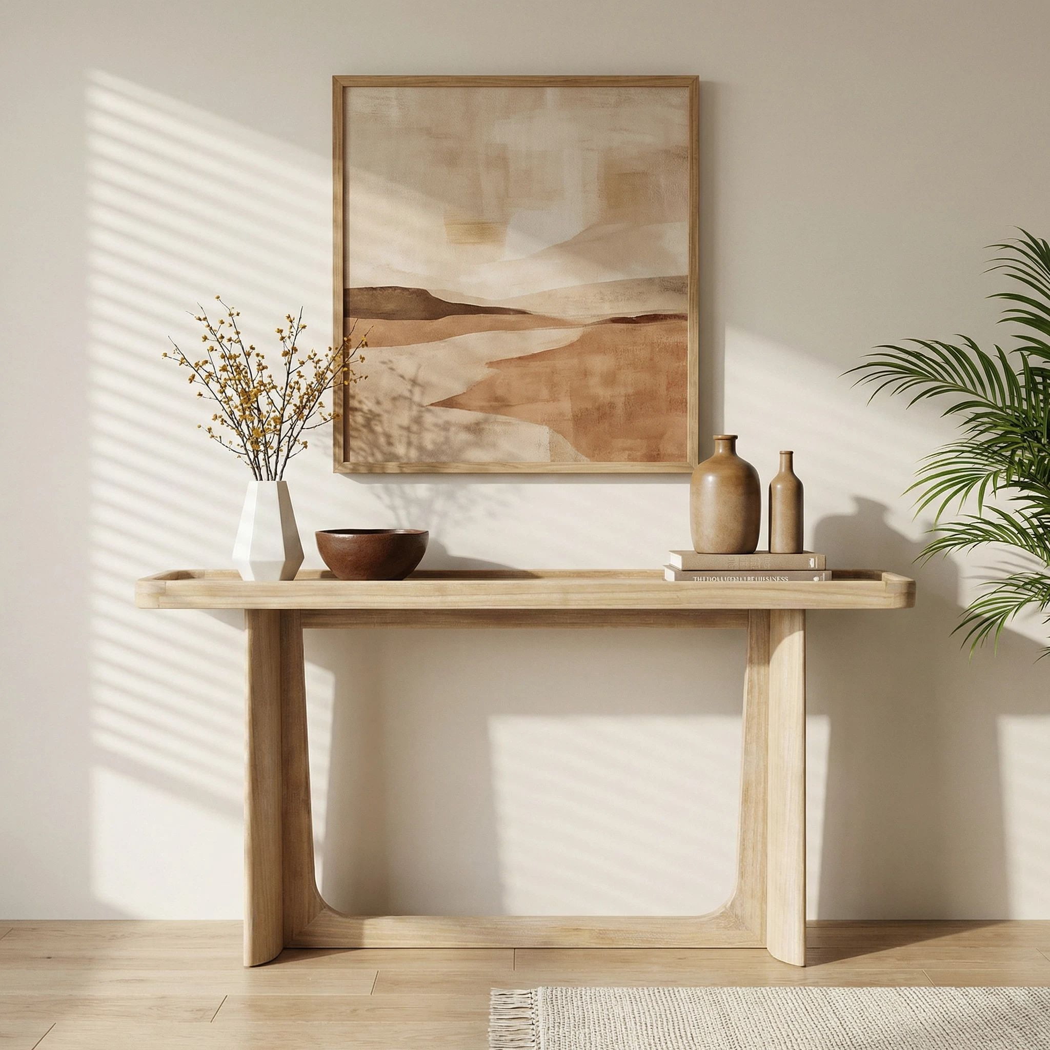 Euroco 58" Console Table with Tray Top Design, Narrow Long Sofa Table with Wood Frame, Farmhouse Entryway Table for Living Room, Hallway,Foyer,Natural