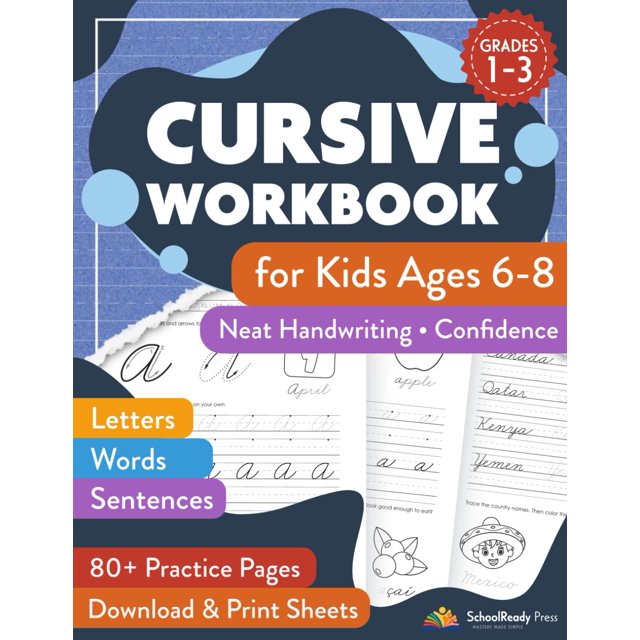 Cuaderno de caligrafía cursiva para niños de 6 a 8 años