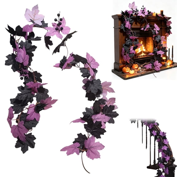 ZMGEJPW Purple Artificial Hanging Flower Vine, Trailing Floral Garland, Gothic Halloween Decor with Mysterious Purple Blooms for Mantel, Fireplace, Indoor & Outdoor Party Decoration
