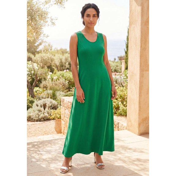 Jessica London Women's Plus Size Petite Stretch Cotton Crochet-Back Maxi Dress
