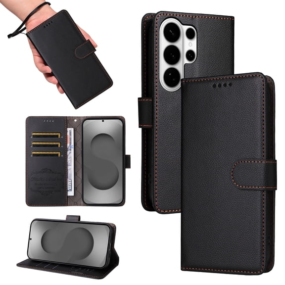 Allytechgroup Wallet Case for Samsung Galaxy S26 Ultra with Lanyard, PU Leather Protective Rugged with Card Holder RFID Blocking Non-Slip Anti-Fingerprint Shockproof Bumper for Women Men, Black