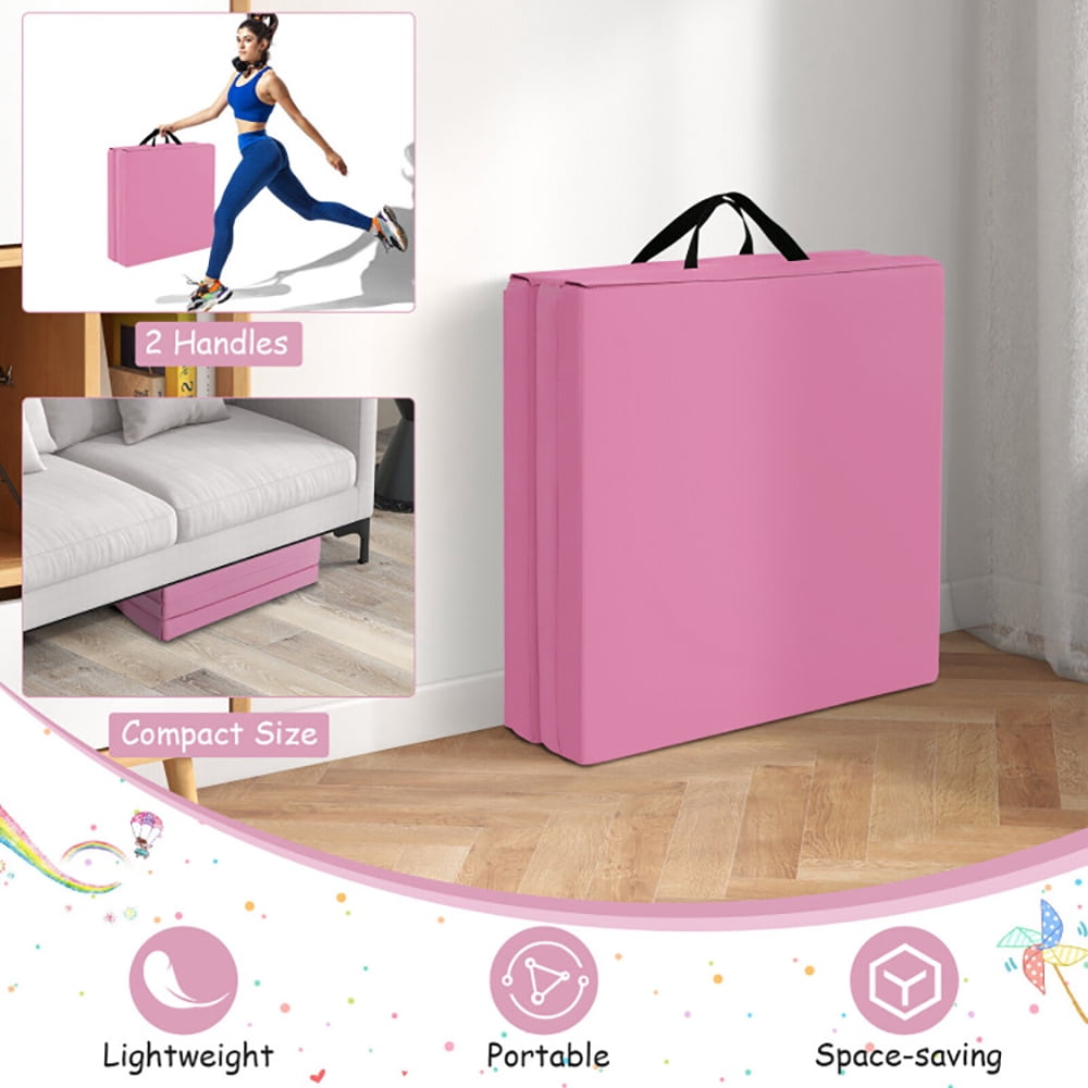 Kadyn Gymnastics Mat, Tumbling Mat, Gym Mat , Cheer Mats, Home Exercise Aerobics Fitness,6 x 2 FT Tri-Fold Gym Mat with Handles and Removable Zippered Cover-Pink