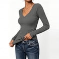 thumbnail image 4 of Womens Ribbed Knit Long Sleeve Tops Stretchy Solid Color Blouses Slim Fit Soft Tee Shirts Casual Fashion Breathable Outfits Trendy Fall Winter V Neck Tops, 4 of 8