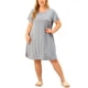 thumbnail image 1 of Camisón de talgrande pamujer Vestido de dormir de cuello redondo de mancorcon patrón elástico gris 3X, 1 of 6