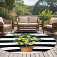 thumbnail image 5 of Summer Lemons Round Living Room Rugs 7 ft, Yellow Fruit Leaf Black White Striped Abstract Washable Area Rug with Non-Slip Sturdy Edge Binding Round Carpet for Kitchen Office Bedroom, 5 of 9