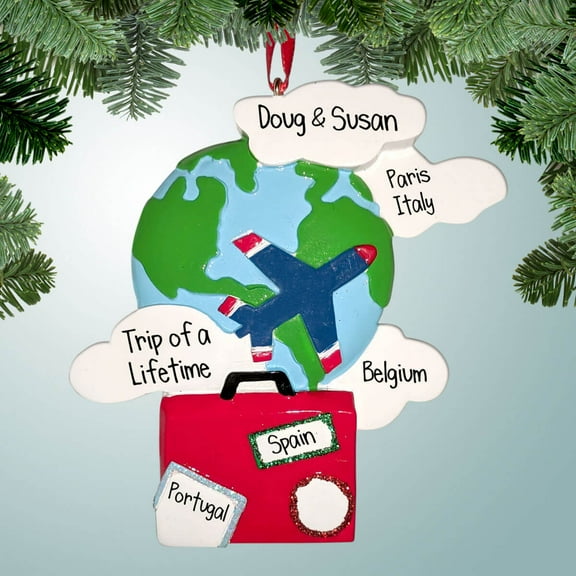 World Traveler with Red Suitcase - Personalized Christmas Ornament - Travel - Vacation - Business - Frequent Flyer - Great Gift Ideas
