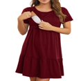 thumbnail image 2 of Robe de Grossesse Couleur Unie Manches Courtes Col Double Couche Robe d'Allaitement Chemise de Nuit de Maternité, 2 of 5