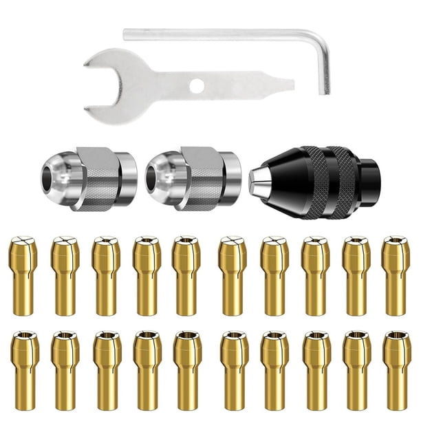 Drill Chuck Collet Set – Quick Change With 2 Nuts & 8 Brass Collets For Dremel Replacement