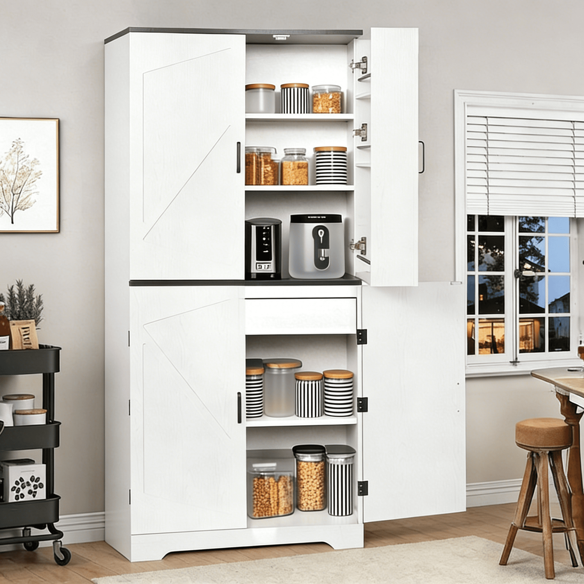 Gewnee 67.7" Modern Kitchen Pantry Cabinet with Magnetic Lock,Adjustable Shelves & Door Storage - Versatile Storage Cabinet for Kitchen,Dining or Living Room Organizer