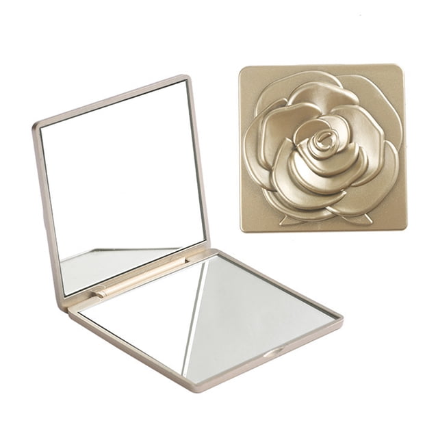 Espejo de maquillaje plegable portátil, estilo vintage rosa, de doble cara, de alta claridad, para hombre y mujer, de bolsillo, para viaje, de mano, cuadrado.