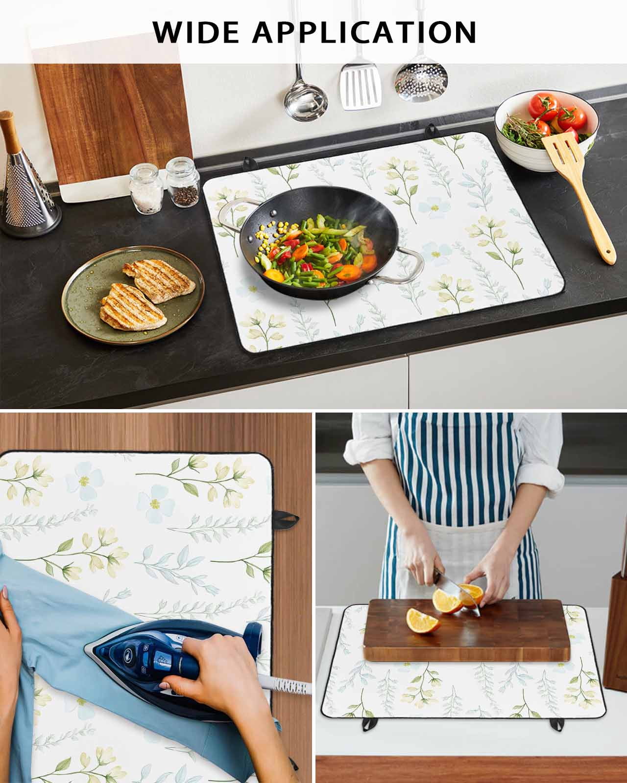 nqOlkjepod Large Induction Cooktop Protector Mat 36"x21", Summer Yellow Floral Stove Top Covers for Electric Stove, Botanical Flowers Garden Decorative Stove Burner Cover Mats, Glass Top Stove Cover