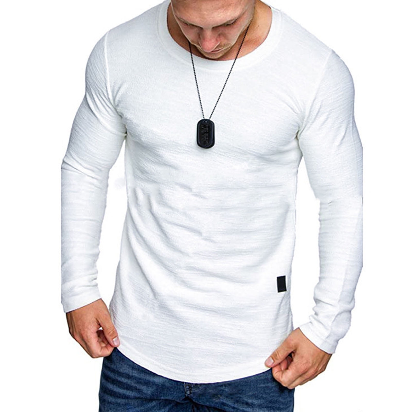 New Stylish Men Long Sleeve O-Neck Solid T-shirt Tops Autumn Tee Blouse Pullover 