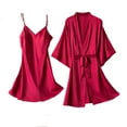 thumbnail image 2 of Women's Satin Nightgown With Robes Set 2 Piece Elegant Lace Cami Nightwear Short Sleeve Pajamas Casual Short Pajamas Household Clothing Red L, 2 of 7