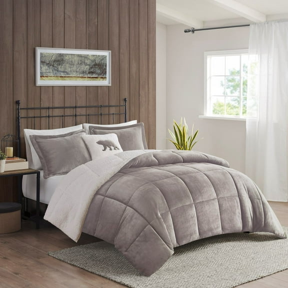 Full/Queen Plush to Sherpa Down Alternative Comforter Set