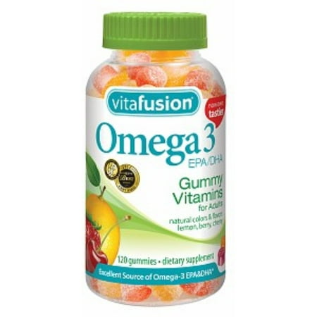 - Vitafusion Omega 3 EPA/DHA Gummy Vitamins for Adults Dietary Supplement Lemon, Berry & Cherry Flavors 120 Each