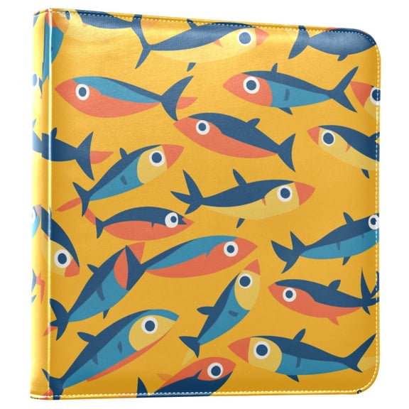 FORMRS 3 Ring Photo Album 4"x6" Self Adhesive Large Capacity PU Leather Cover, Yellow Sardines Pattern