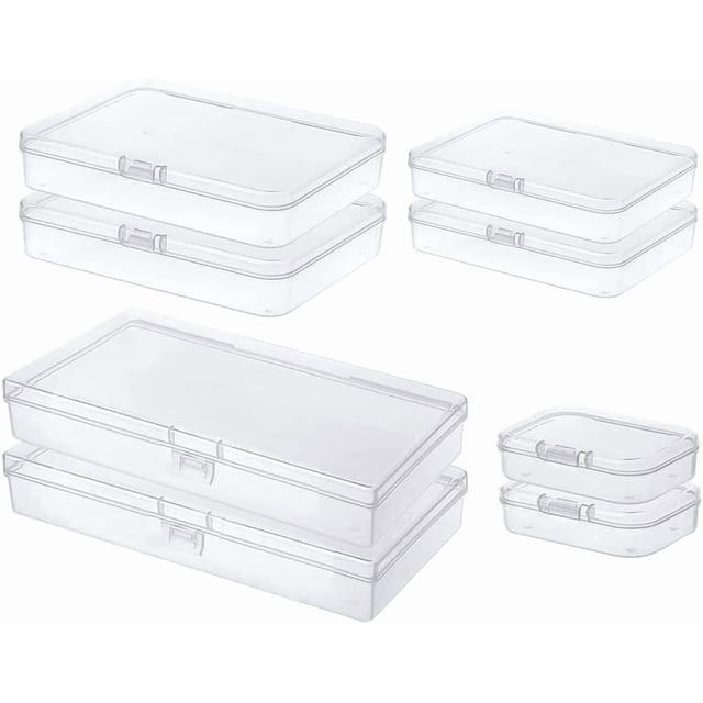 Gebildet 8 Pieces Mini Clear Plastic Organizer Storage Box Mixed Sizes Rectangular Empty Containers for Small Items and Other Craft Projects