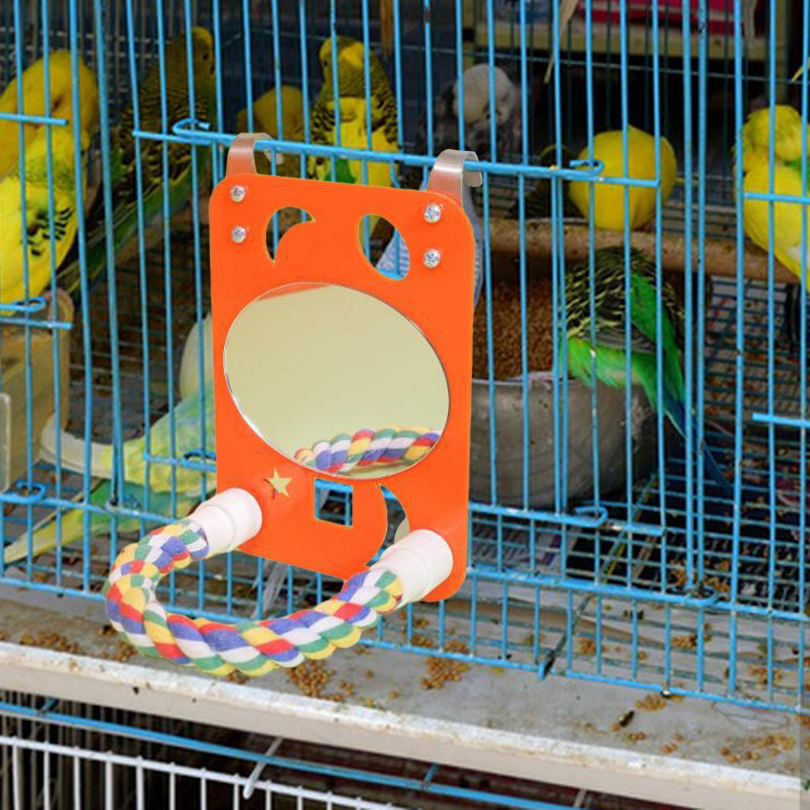 TOOYFUL 7 inch Bird Mirror with Rope Perch Bird Toy Pet Supplies, Exercise Fun Playing Cage Accessories Parrot Cage Toy for Lovebirds