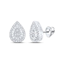 Sterling Silver Womens Round Diamond Teardrop Earrings 1/5 Cttw
