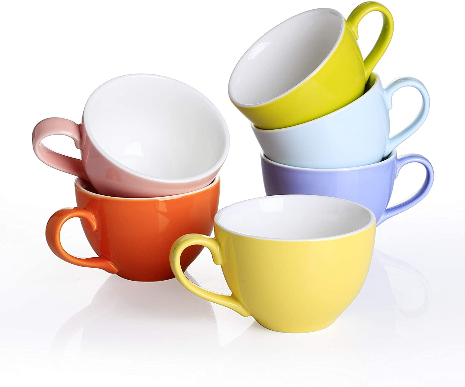 Coffee Mugs, Set of 6 Modern Colorful Cute Porcelain Mugs/Cups with Large  Handle