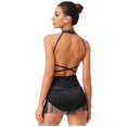 thumbnail image 2 of iiniim Justaucorps Latin à Franges Dos Nu Contraste Couleur Salsa Costume Violet TG, 2 of 5