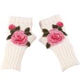 thumbnail image 3 of Opolski 1 Pair Knitted Gloves Fingerless Flower Embroidery Thumb Hole Elegant Stretchy Cold Resistant Soft Autumn Winter Women Writing Gloves for Outdoor White + Dark Pink, 3 of 8