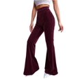 thumbnail image 2 of Women'S Velvet Elastic Waist Flare Leg Palazzo Long Pants Trousers Wine Red S, 2 of 9