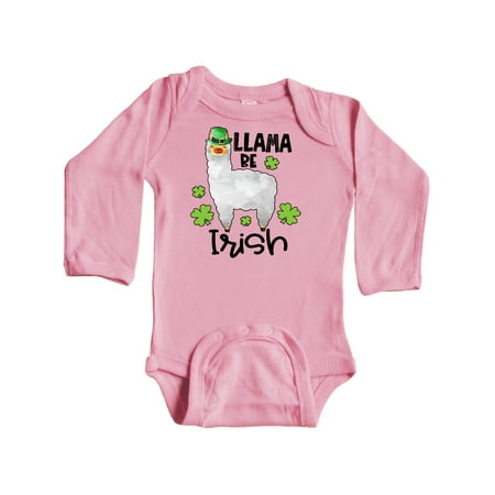 

Inktastic St. Patrick s Day Llama Be Irish with Green Shamrocks Gift Baby Boy or Baby Girl Long Sleeve Bodysuit
