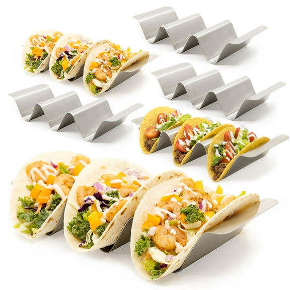 Chef Tacos Set of 6 Stainless Steel Taco Holder with Handles, Dishwasher and Grill Safe Taco Rack