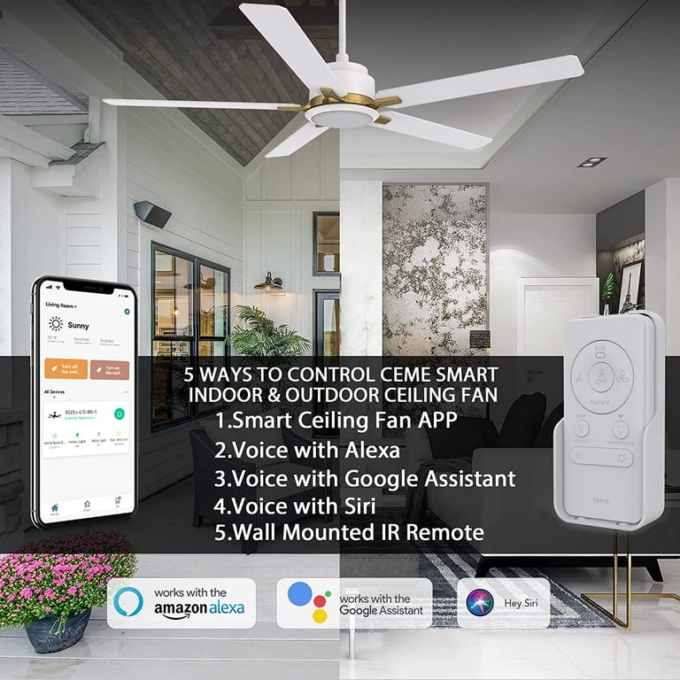 52inch Electric Indoor White and Gold Ceiling Fan with LED Light