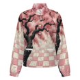 thumbnail image 5 of Jackets for Women Winter Coat Jackets Flannel Stand Collar Jacket(Pink Blossoms on Checkered Ground,Size:S-4XL), 5 of 7