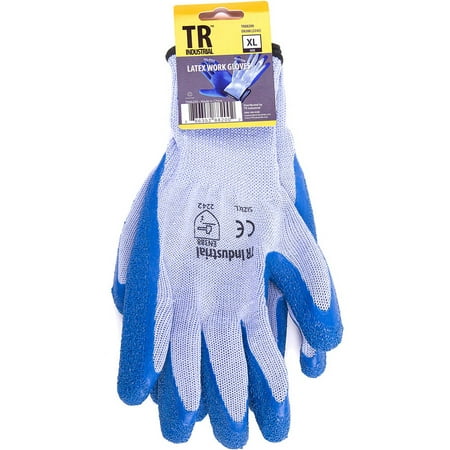 TR Industrial Polyester Base Working Gloves, Latex Coated Smooth Grip, Size XL, 12
