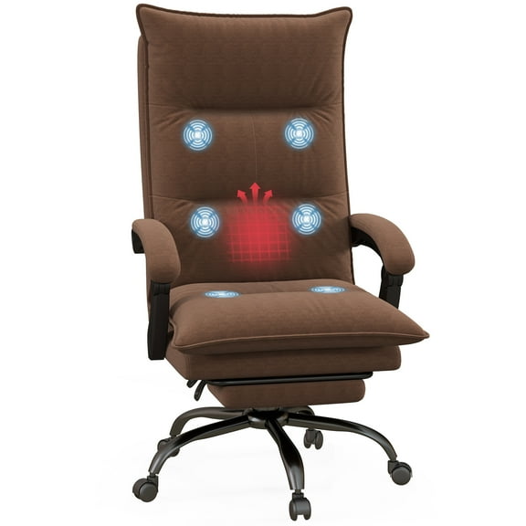 Heated Office Chair with Massage, Executive Ergonomic Recliner for Desk, 6-Point Vibration, Retractable Footrest & Lumbar Support, High Back Computer Chair (Brown)​
