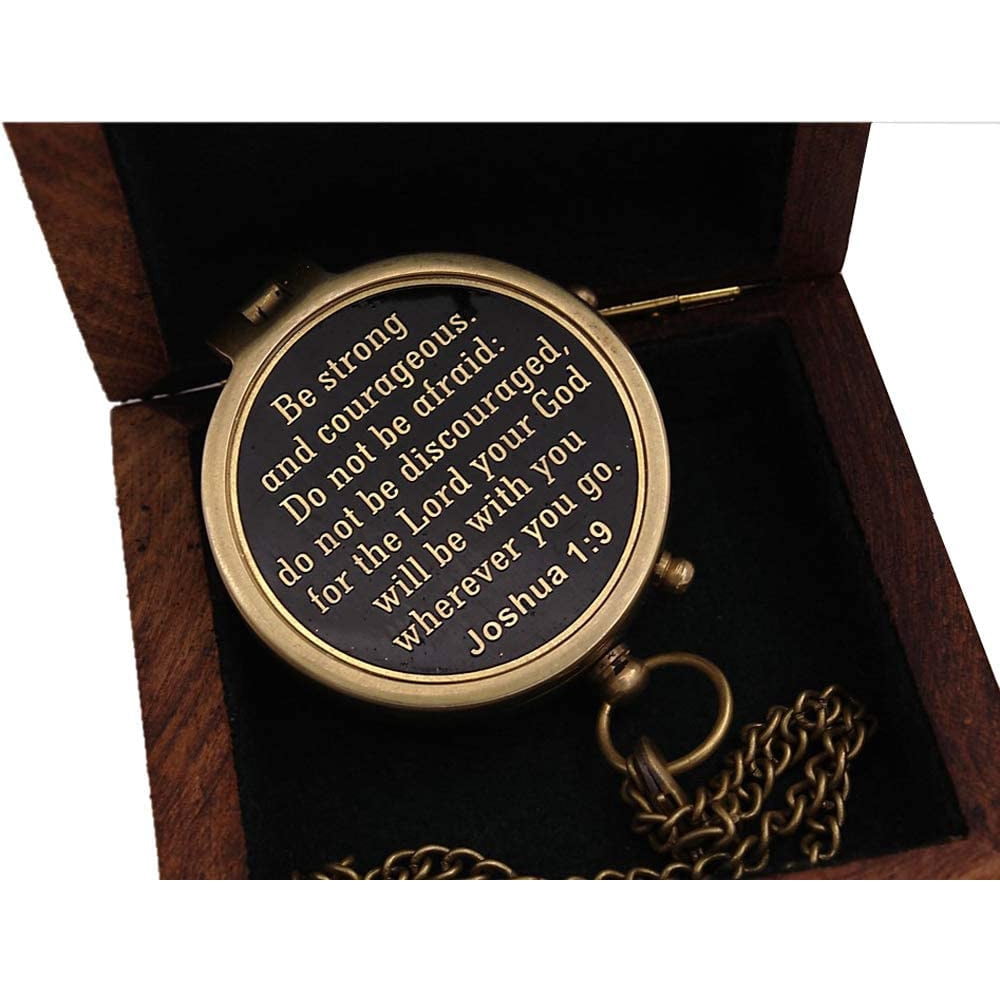 Rii Brand Brass Metal Golden Color Compass Engraved with Wooden Box