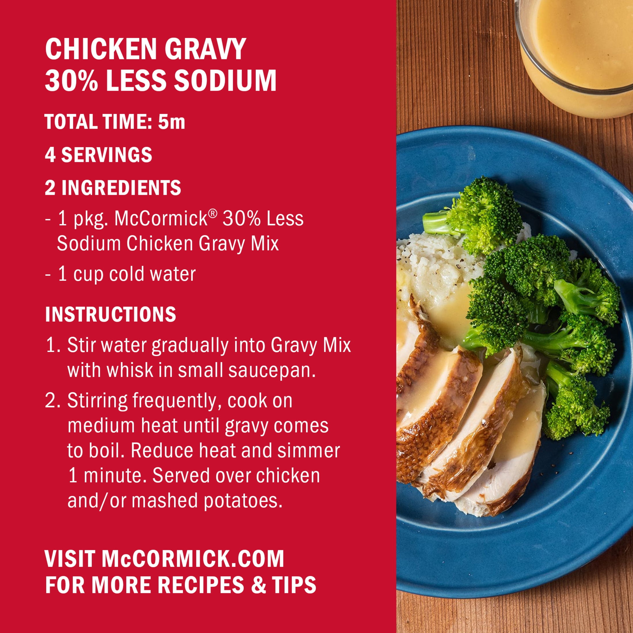 (4 pack) McCormick 30% Less Sodium Chicken Gravy Mix, 0.87 oz Packet