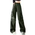 thumbnail image 1 of Women's Solid Color American Parachute Pants High Waist Wide Leg Casual Drawstring Workwear Joggers, 1 of 6