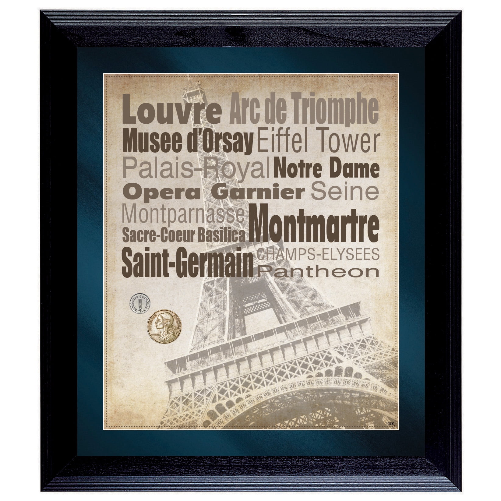 Black Wood Paris City of Lights Wall Frame with Coins