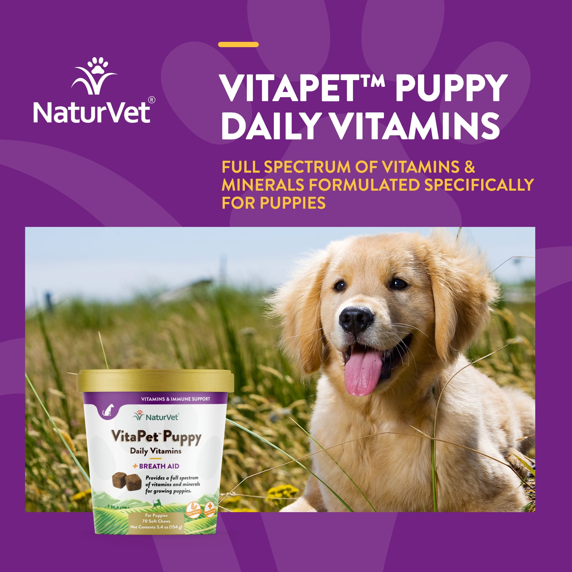 NaturVet – VitaPet Puppy Daily Vitamins for Dogs – Plus Breath Aid – Specifically Formulated to Provide Puppies with Essential Vitamins, Minerals, Amino Acids & Fatty Acids – 70ct Soft Chew
