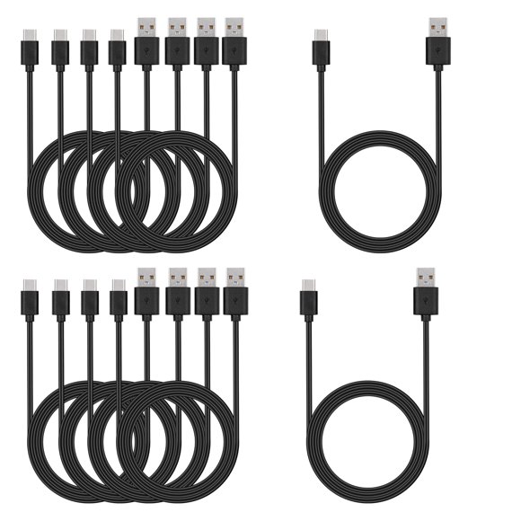 Cable USB C Smays, cargador de teléfono tipo C de 6 pies, 10 unidades, negro