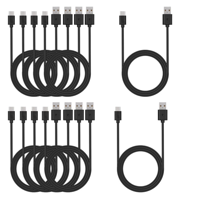 Cable USB C Smays, cargador de teléfono tipo C de 6 pies, 10 unidades, negro