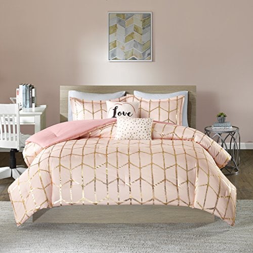Intelligent Design Raina Metallic Print Comforter Set Blush/Gold Full/Queen