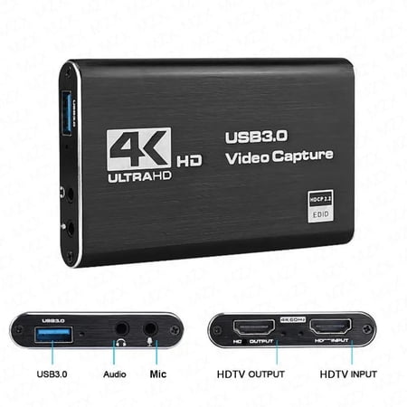 4K HDMI Video Capture Card, USB 3.0 1080P HD Game Capture Recorder Grabber for PC, PS4, OBS, with Audio & Mic Input