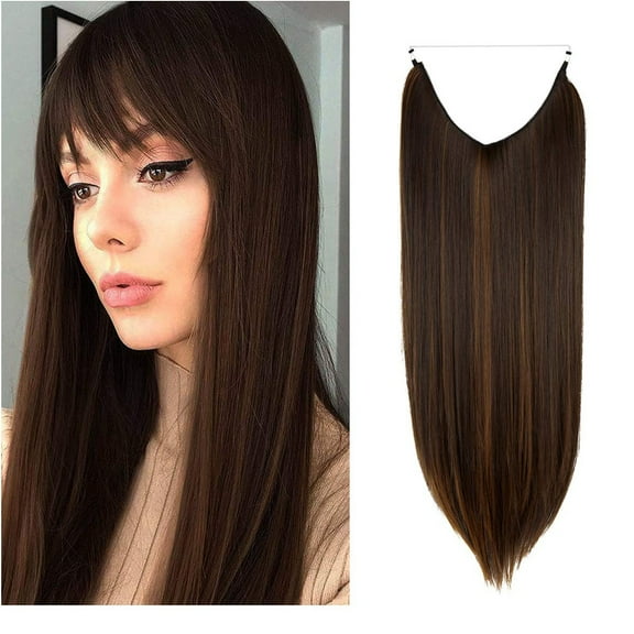 Women 22 inchs Long Straight Hidden Ponytail Extension Invisible Secret Wire Crown Hair Extensions One Piece Synthetic no Clip in Hair Extensions Hairpiece for Womens/Girls
