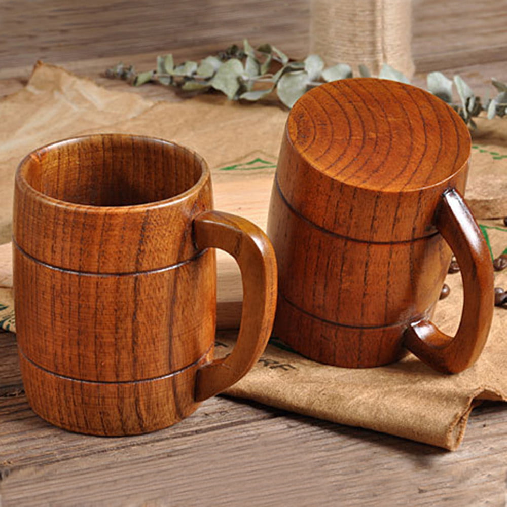 CTIGERS Wooden Coffee Beer Mugs Wood Cup Nature Jujube Mug Handmade Tea Cup  with Handle 10 oz / 300ml