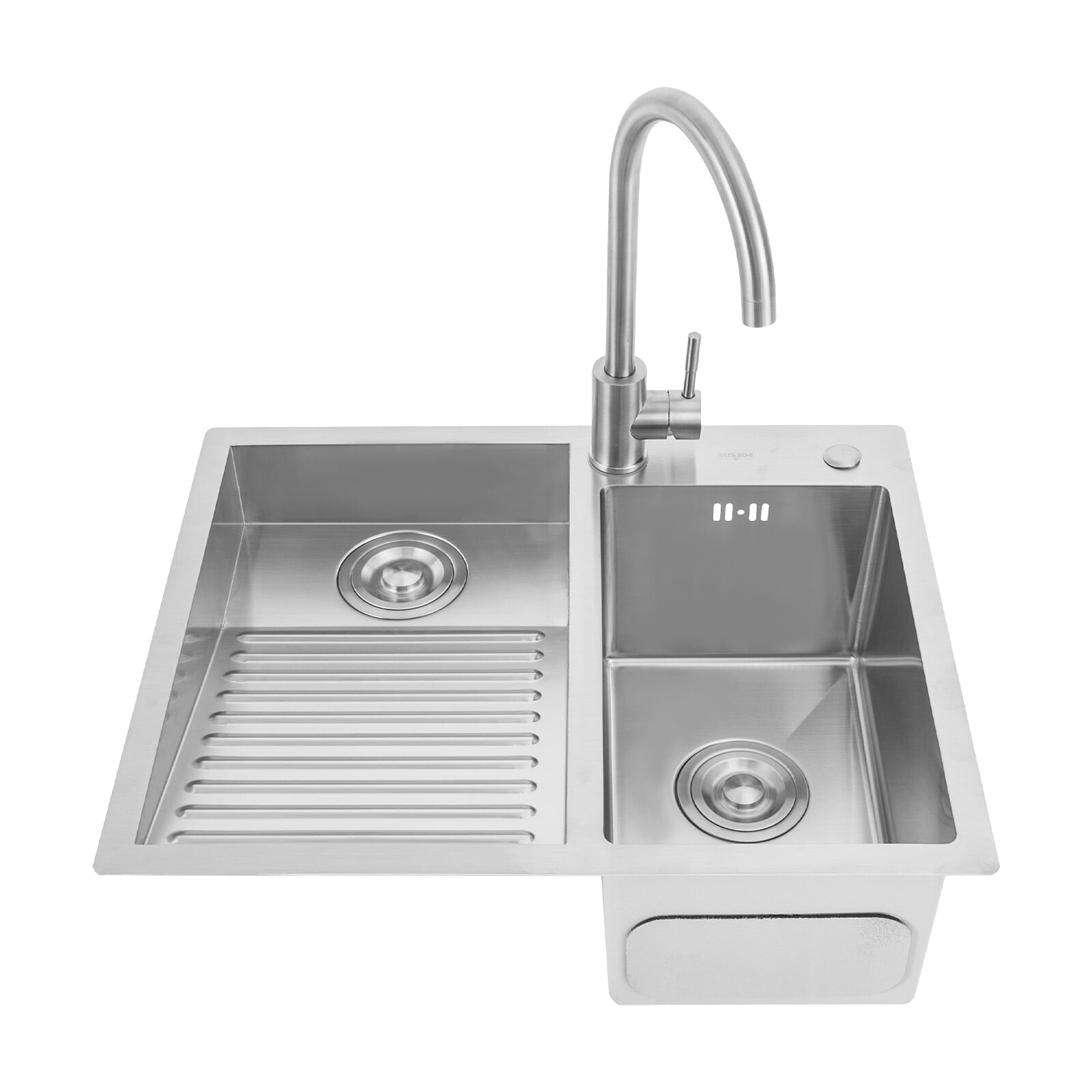 304 Stainless Steel Laundry Sink with Washboard, 2-in-1 Utility Sink for Laundry Room, Dual Basin Workstation with Deep Basin & Tilted Scrubbing Board, Anti-Condensation Coating, Easy To Clean
