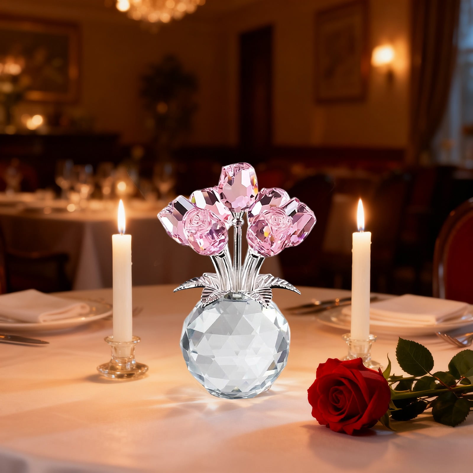 Pink Glass Rose Bouquet Decorative Piece For Home Office And Special Occasion Creates Warm And Festive Feeling In Any Space