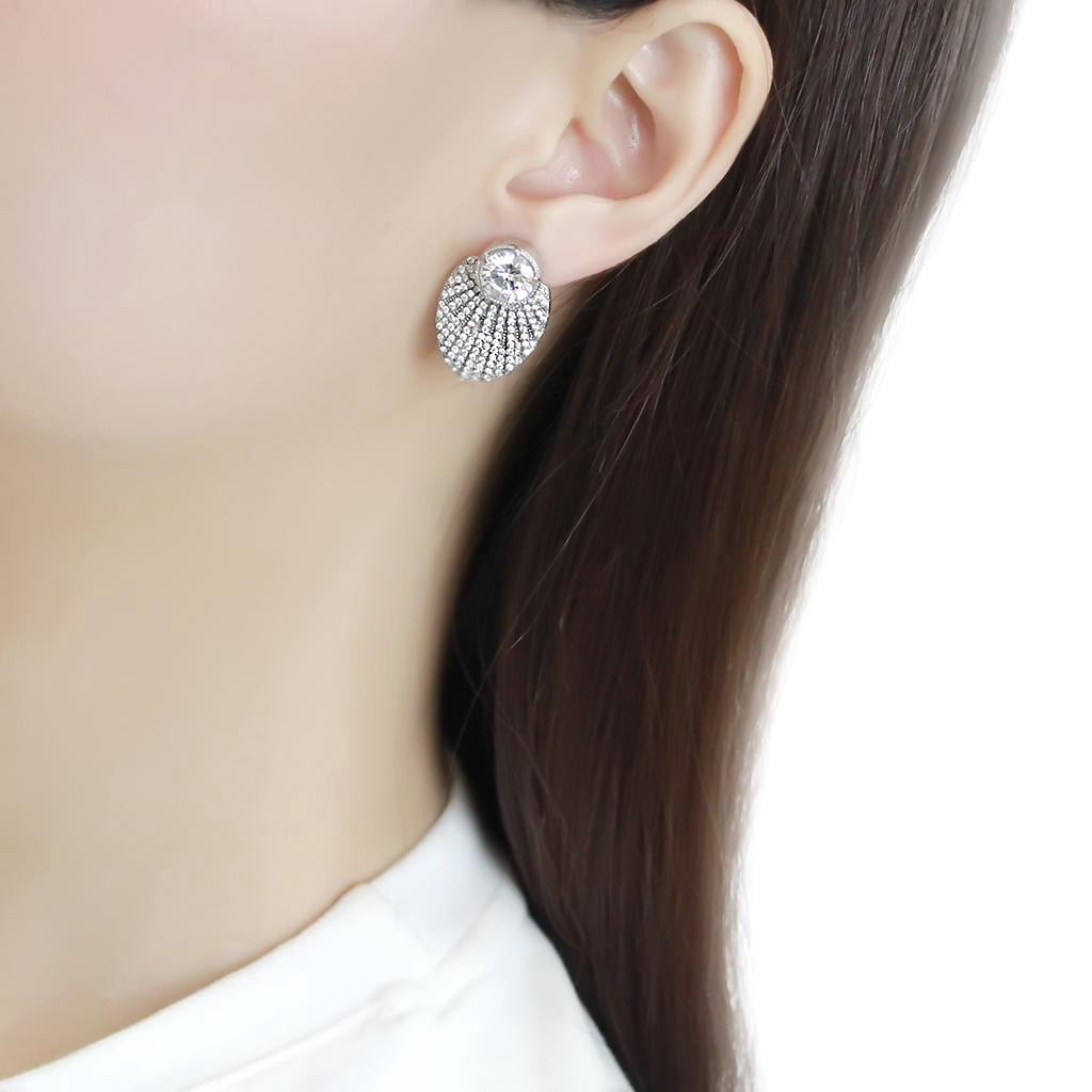 DA331 - No Plating Stainless Steel Earrings with AAA Grade CZ in Clear